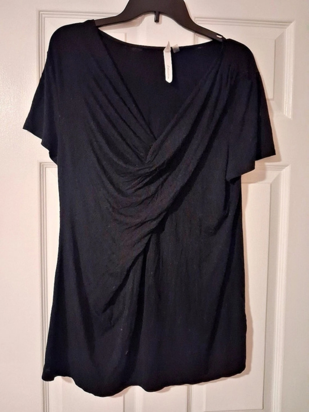NY Collection Black Draped Short Sleeve Tunic